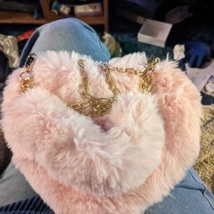 Heart shaped pink purse faux fur